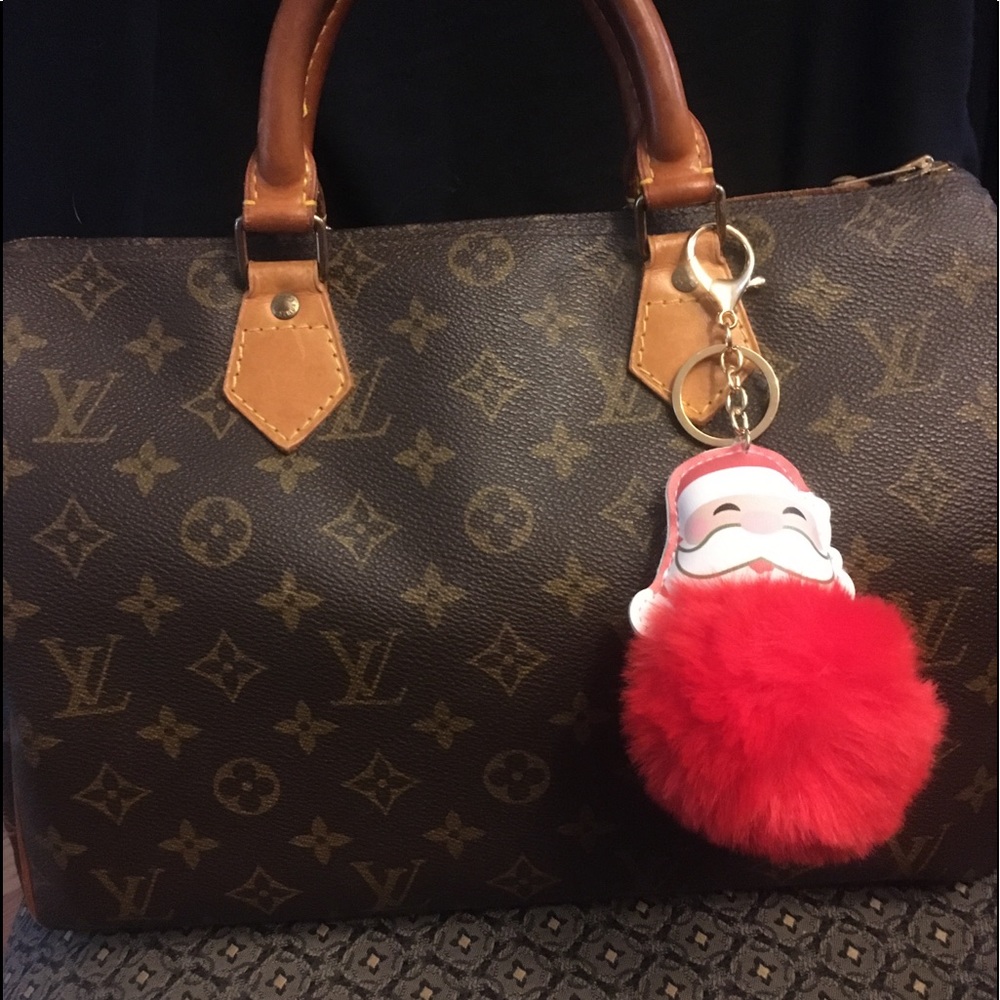 FREE with purchase Purse Santa red Pom gold keychain clip on bag Christmas 🎁FREE